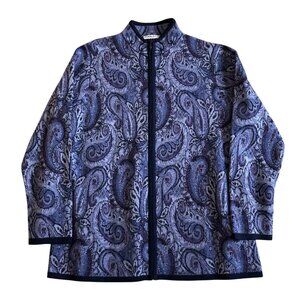 Pendleton Womens Plus 1X Purple Paisley Full-Zip Jacket Merino Wool Long Sleeve